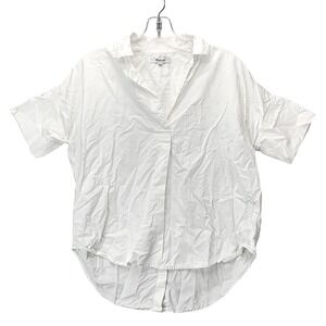 Madewell Women's XXS Courier Shirt White Short Sleeve Boxy Button Back Casual